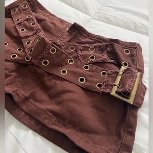 Brown Grommet Belted Shorts